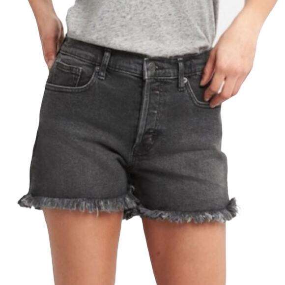 GAP Cheeky High Rise Midi Short Frayed Hem Button Fly Washed Black Size 27/4 R - Picture 1 of 10